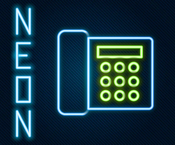 Žhnoucí Neonová Linka Ikona Telefonu Izolovaná Černém Pozadí Telefon Pevnou — Stockový vektor