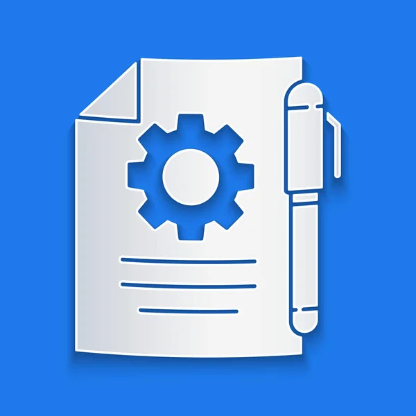 Paper Cut Document Settings Gears Icon Isolated Blue Background Software — Stock Vector