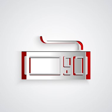 Kağıt kesiği Bilgisayar klavyesi simgesi gri arkaplanda izole edildi. Bilgisayar bileşeni işareti. Kağıt sanatı tarzı. Vektör İllüstrasyonu