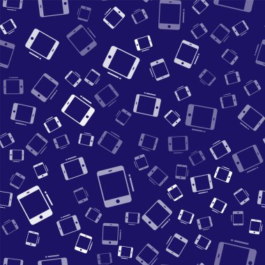 Beyaz Grafik Tableti simgesi mavi arkaplanda izole edilmiş. Vektör İllüstrasyonu