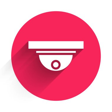 Beyaz Hareket sensör simgesi uzun gölgeli izole edildi. Kırmızı daire düğmesi. Vektör İllüstrasyonu