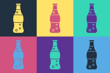 Renkli arka planda izole edilmiş bir şişe su ikonu. Soda su içme tabelası. Vektör İllüstrasyonu