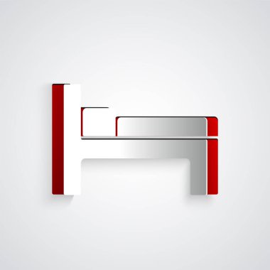 Kağıt kesiği, gri arkaplanda izole edilmiş yatak simgesi. Kağıt sanatı tarzı. Vektör İllüstrasyonu