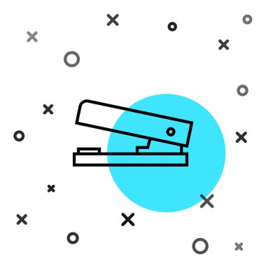 Siyah çizgi ofis zımbası simgesi beyaz arkaplanda izole edilmiş. Zımba, zımba, kağıt, karton, ofis malzemeleri. Rastgele dinamik şekiller. Vektör İllüstrasyonu