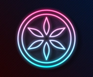 Parlayan neon hattı Yaprak bitkisi ikonu siyah arka planda izole edildi. Botanik bahçesi güzellik merkezi sağlık organik biyoeko taze bitkisel yapraklar. Vektör İllüstrasyonu