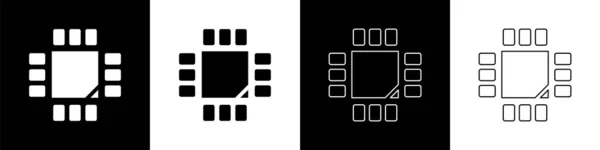 Установка Компьютерного Процессора Микросхемами Иконка Процессора Изолирована Черно Белом Фоне — стоковый вектор