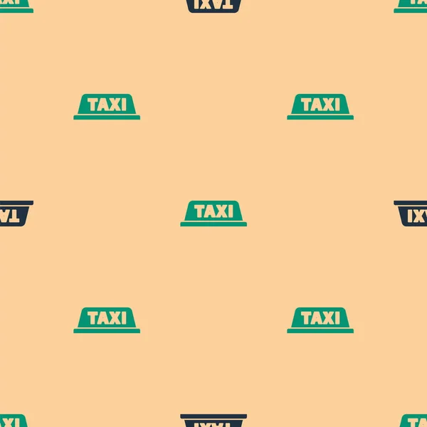 Зелений Чорний Значок Даху Автомобіля Таксі Ізольований Безшовний Візерунок Бежевому — стоковий вектор