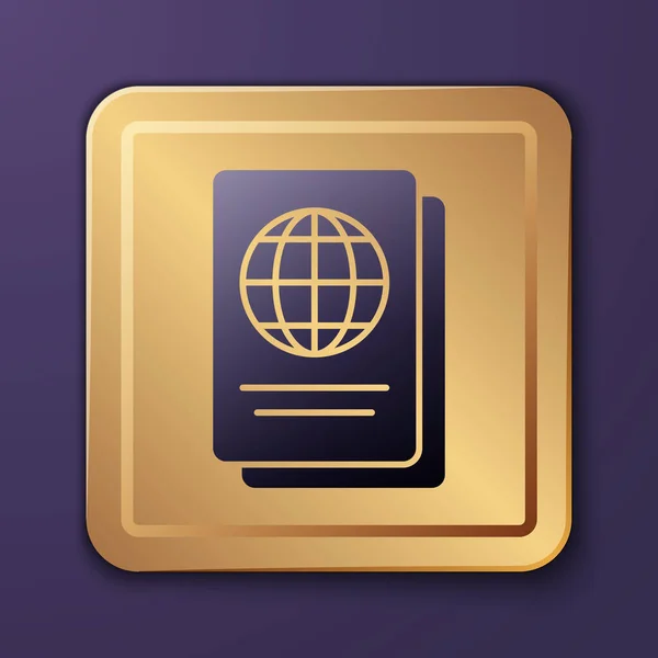 Pasaporte Púrpura Con Icono Datos Biométricos Aislados Sobre Fondo Púrpura — Archivo Imágenes Vectoriales