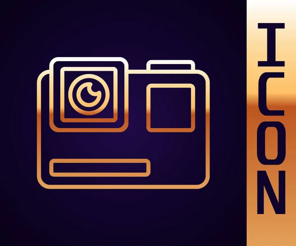 Χρυσή Γραμμή Action Extreme Camera Εικονίδιο Που Απομονώνεται Μαύρο Φόντο — Διανυσματικό Αρχείο