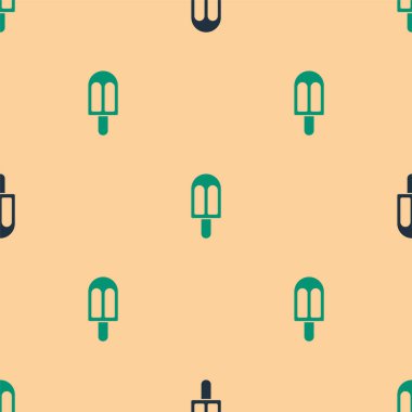 Yeşil ve siyah dondurma ikonu bej arka planda izole edilmiş pürüzsüz desen. Güzel sembol. Vektör İllüstrasyonu.