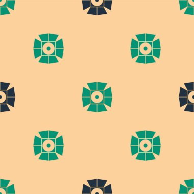 Yeşil ve siyah spot ışığı ikonu bej arka planda izole edilmiş pürüzsüz desen. Işık efekti. Sahne, Stüdyo, Gösteri. Vektör İllüstrasyonu.