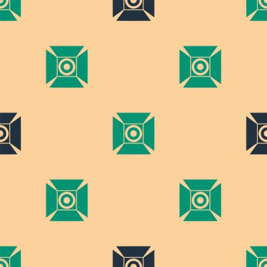 Yeşil ve siyah spot ışığı ikonu bej arka planda izole edilmiş pürüzsüz desen. Işık efekti. Sahne, Stüdyo, Gösteri. Vektör İllüstrasyonu.