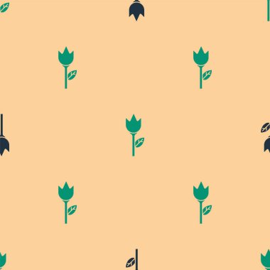 Yeşil ve siyah lale ikonu bej arkaplanda izole edilmiş pürüzsüz desen. Vektör İllüstrasyonu.