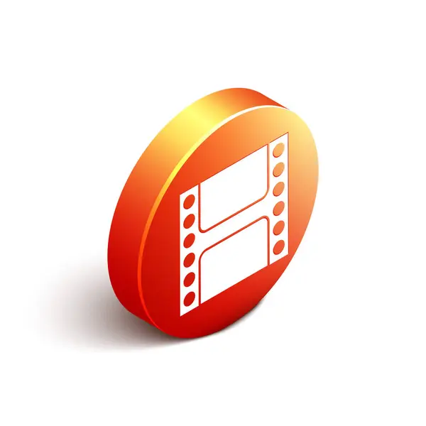 Isometrische Play Video Icoon Geïsoleerd Witte Achtergrond Filmstrip Bord Oranje — Stockvector