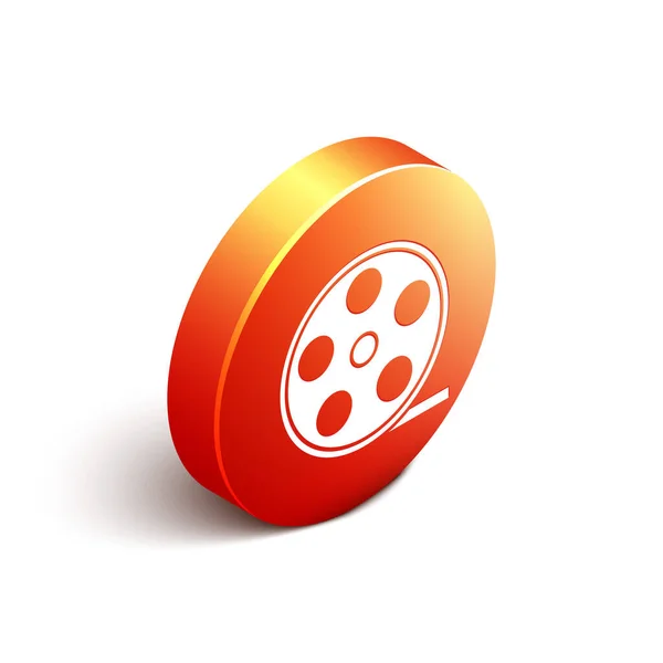 Isometrisches Filmrollen Symbol Isoliert Auf Weißem Hintergrund Orange Kreis Taste — Stockvektor