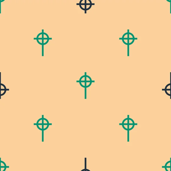 Icono Cruz Cristiana Verde Negro Aislado Patrón Sin Costuras Sobre — Vector de stock