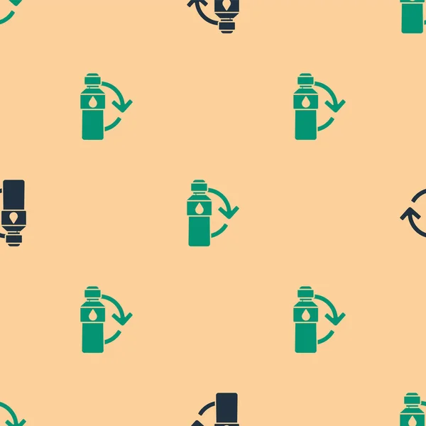 Зеленый Чёрный Значок Переработанной Пластиковой Бутылки Изолирован Безгерметичным Рисунком Бежевом — стоковый вектор
