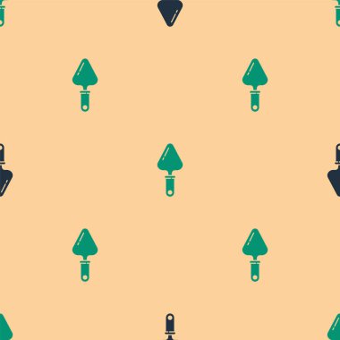 Yeşil ve siyah Trowel simgesi, bej arkaplandaki kusursuz deseni izole etti. Vektör İllüstrasyonu.