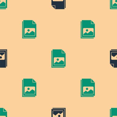 Yeşil ve siyah manzara ikonu bej arka planda izole edilmiş kusursuz desen. Vektör İllüstrasyonu.