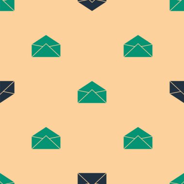 Yeşil ve siyah Zarf simgesi, bej arkaplandaki kusursuz deseni izole etti. E- posta mektup sembolü. Vektör İllüstrasyonu.