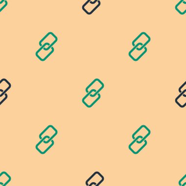 Yeşil ve siyah zincir bağlantı simgesi bej arka planda izole edilmiş pürüzsüz desen. Bağlantı bekar. Vektör İllüstrasyonu.