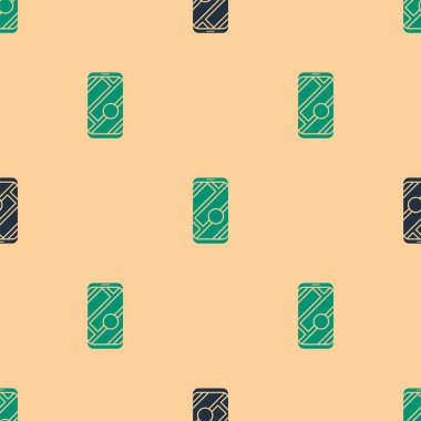 Şehir haritası yön bulma simgesinin yeşil ve siyah Infographic 'i bej arkaplandaki kusursuz deseni izole etti. Mobil Uygulama Arayüzü tasarımı. Coğrafi konsept. Vektör İllüstrasyonu.