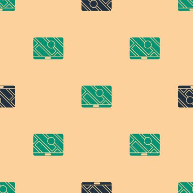 Şehir haritası yön bulma simgesinin yeşil ve siyah Infographic 'i bej arkaplandaki kusursuz deseni izole etti. Mobil Uygulama Arayüzü tasarımı. Coğrafi konsept. Vektör İllüstrasyonu.