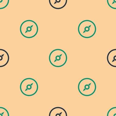 Yeşil ve siyah pusula simgesi bej arkaplandaki kusursuz deseni izole etti. Rüzgâr yön bulma sembolü. Rüzgar gül işareti. Vektör İllüstrasyonu.