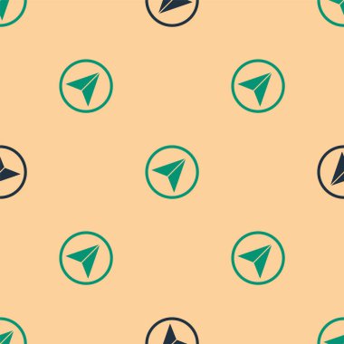 Şehir haritası yön bulma simgesinin yeşil ve siyah Infographic 'i bej arkaplandaki kusursuz deseni izole etti. Arayüz tasarımı. Yer belirleme konsepti. Vektör İllüstrasyonu.