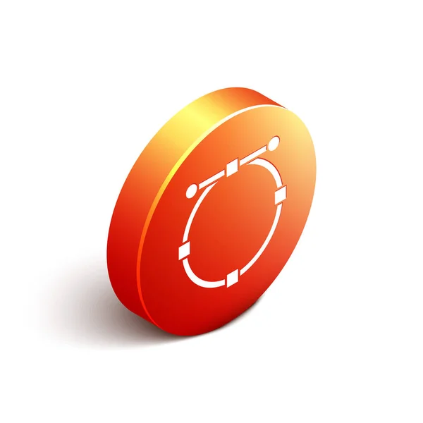 白の背景に分離ベジェ曲線アイコンを持つ等角円のバナー ペンツールのアイコン オレンジ色の丸ボタン ベクターイラスト — ストックベクタ