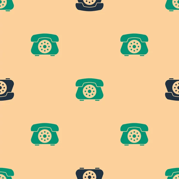 Zielony Czarny Telefon Ikona Izolowane Bezszwowy Wzór Beżowym Tle Telefon — Wektor stockowy