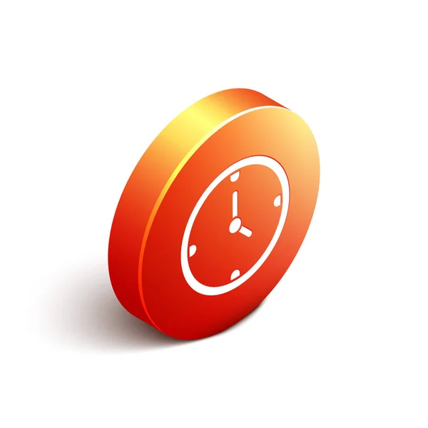 Isometric Clock Icon Isolated White Background Time Symbol Orange Circle — Stock Vector