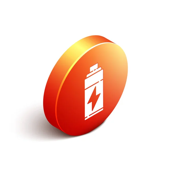 Izometrická Ikona Baterie Izolovaná Bílém Pozadí Symbol Blesku Oranžový Kroužek — Stockový vektor