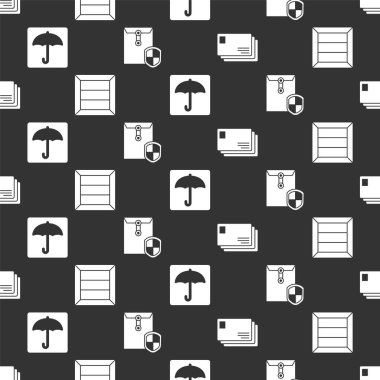 Zarf, ahşap kutu, Şemsiye ve Zarf 'ı kusursuz desenli kalkan ile ayarlayın. Vektör.