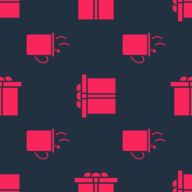 Sıcak şarap ve hediye kutusunu kusursuz desenlere ayarlayın. Vektör.