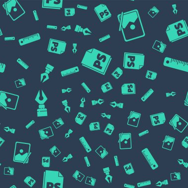 PS Dosya belgesini, Grafik tabletini, Dolma kalem ucunu ve cetvelini pürüzsüz desen üzerine ayarla. Vektör.