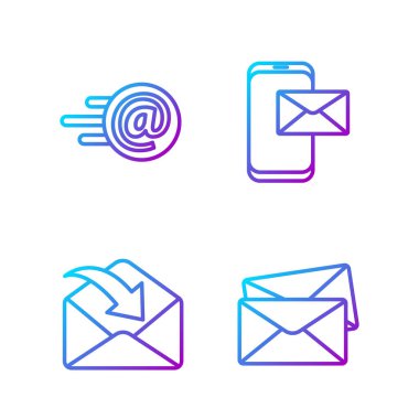 Zarfı, zarfı, postayı, e-postayı, cep telefonunu ve zarfı ayarla. Renk simgeleri. Vektör.