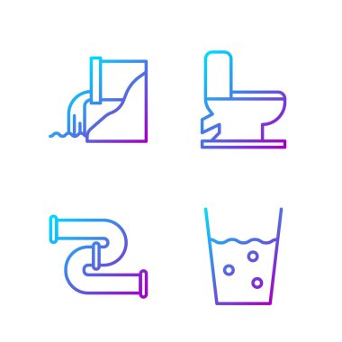 Su, endüstriyel metalik boru, atık su ve klozetli cam döşeme. Renk simgeleri. Vektör.