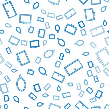 Ayna, Kapalı Kapı ve Resim çerçevesini kusursuz desenli masaya ayarlayın. Vektör.