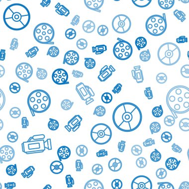 Sinema kamerası, CD ya da DVD diski ve film makarasını pürüzsüz bir şablona ayarla. Vektör.