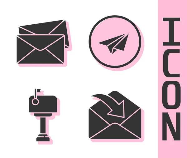 Définir Enveloppe Enveloppe Boîte Aux Lettres Icône Avion Papier Vecteur — Image vectorielle