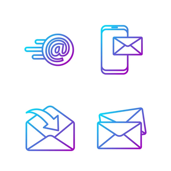 Set Line Envelop Envelop Mail Mail Mobile Enveloppe Gradiënt Kleurpictogrammen — Stockvector