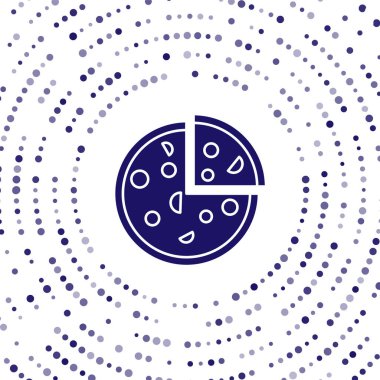 Mavi Pizza simgesi beyaz arkaplanda izole edilmiş. Fast food menüsü. Soyut çember rastgele noktalar. Vektör İllüstrasyonu.