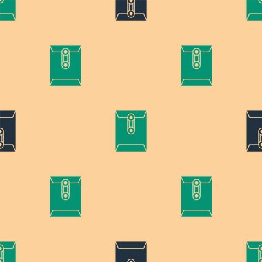 Yeşil ve siyah Zarf simgesi, bej arkaplandaki kusursuz deseni izole etti. E- posta mektup sembolü. Vektör İllüstrasyonu.