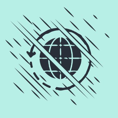 Kara Dünya kargo ve karton kutu simgesi yeşil arka planda izole edildi. Arıza tarzı. Vektör İllüstrasyonu.