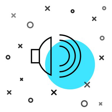 Siyah çizgi hoparlör sesi, ses sembolü, beyaz arkaplanda izole edilmiş medya müzik simgesi. Rastgele dinamik şekiller. Vektör İllüstrasyonu.