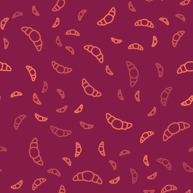 Kahverengi çizgi kruvasan simgesi kırmızı arka planda izole edilmiş. Vektör İllüstrasyonu.