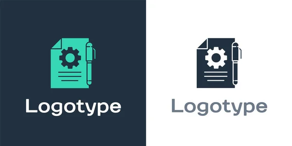 Logotype Document Instellingen Met Tandwielpictogram Geïsoleerd Witte Achtergrond Software Update — Stockvector