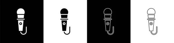 Establecer Icono Micrófono Aislado Sobre Fondo Blanco Negro Micrófono Radio — Vector de stock