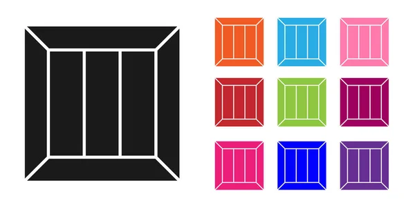 Ikona Černé Krabice Dřevěné Izolované Bílém Pozadí Nastavit Barevné Ikony — Stockový vektor
